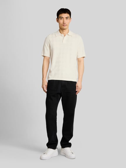 Tom Tailor Regular Fit Poloshirt aus reiner Baumwolle in Strickoptik Offwhite Melange 1