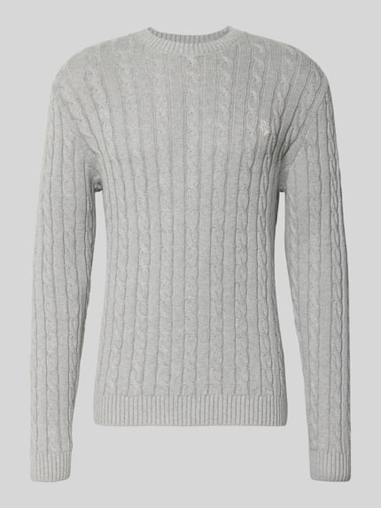 REVIEW Sweter z dzianiny z czystej bawełny, krój slim fit Jasnoszary melanż 2