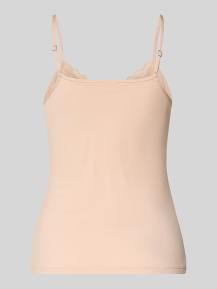 Produktfoto, Slim Fit Top mit Spitzenbesatz von Skiny in Beige, elastischer Micromodal-Mix, Spitzenbesatz, Spaghettiträger, glatte Oberfläche