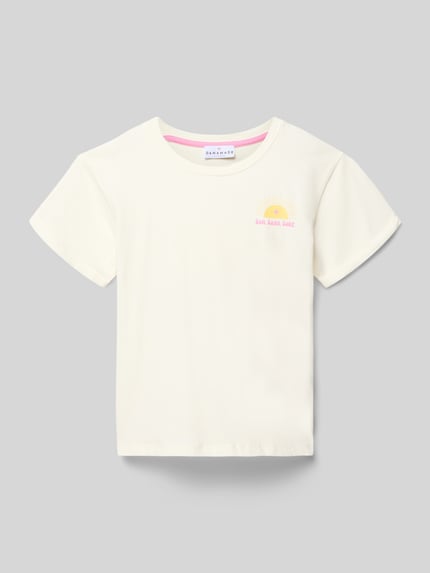 Produktfoto, T-shirt met print en ronde hals, mix van katoen en elastaan, relaxed fit, omslag aan mouwen, ruglengte maat 140: 50 cm, van DANAMADE