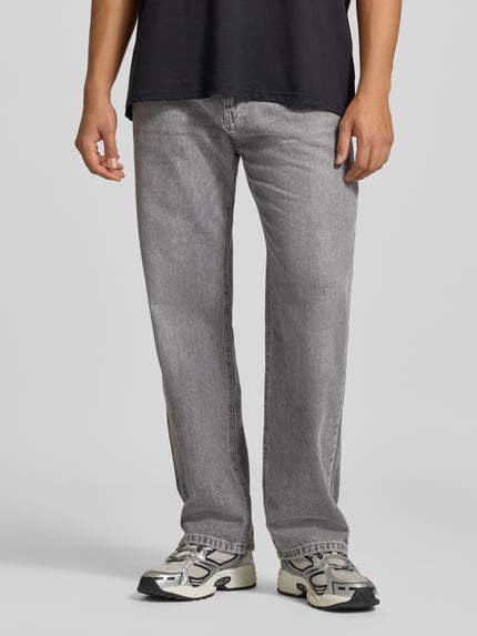 REVIEW Straight Fit Jeans aus reiner Baumwolle im Used-Look Mittelgrau 4