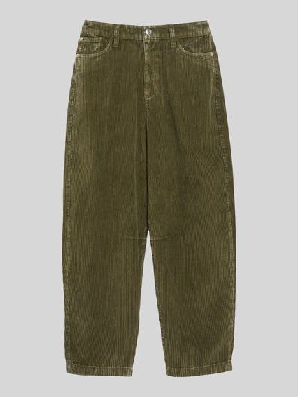 Produktfoto, Regular Fit Cordhose mit Umschlagabschluss von S.OLIVER CASUAL in olivgrünem Cord, unifarben, sichtbare Struktur, 5-Pocket-Design, Bundfalte.