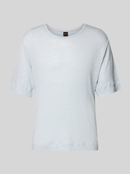 Produktfoto, Regular Fit T-Shirt aus reinem Leinen von BOSS Orange, jednorodny kolor, krój regular fit, okrągły dekolt, krótki rękaw