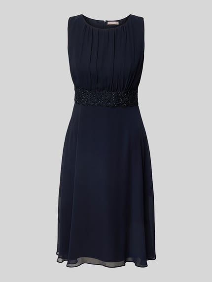 Christian Berg Cocktail Knielanges Cocktailkleid mit Taillenband Marine Melange 2