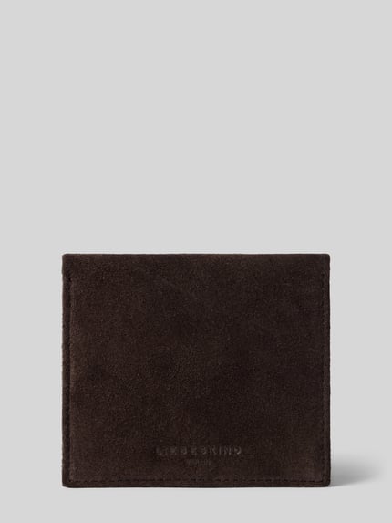 Produktfoto, Portemonnaie aus echtem Leder Modell 'INES' von LIEBESKIND BERLIN, dunkelbraunes Wildleder, Label-Detail vorne, strukturiert