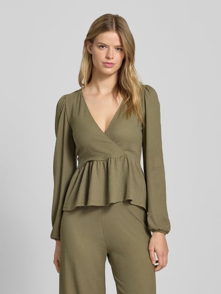 ONLY Slim Fit Langarmbluse in Wickel-Optik Modell '30 BILL' Khaki 4