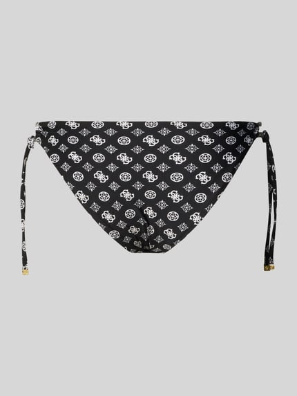 Produktfoto, Bikinihose mit seitlicher Schnürung Modell 'SOLEIL' von Guess für Damen, Schwarz-Weiß mit Muster, Material-Mix mit Stretch-Anteil, Körpernahe Passform