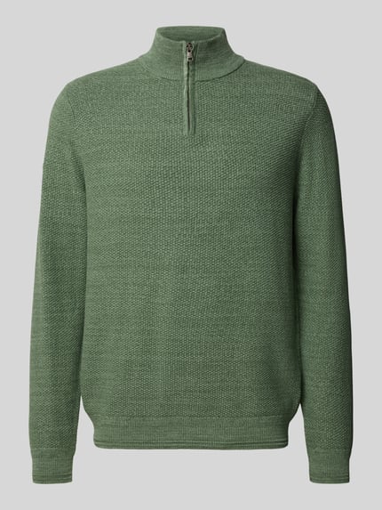 Produktfoto, Troyer mit Stehkragen von Superdry in Grün, Reine Baumwolle, Regular-Fit, Gerippte-Abschlüsse, kurzer Reißverschluss, Label-Detail