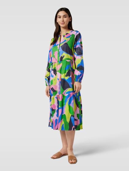 Smith and Soul Midi-jurk met all-over motief, model 'Open Constructed Volant' Groen - 1