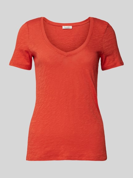Marc O'Polo Slim Fit T-Shirt aus reiner Baumwolle mit V-Ausschnitt Orange 2