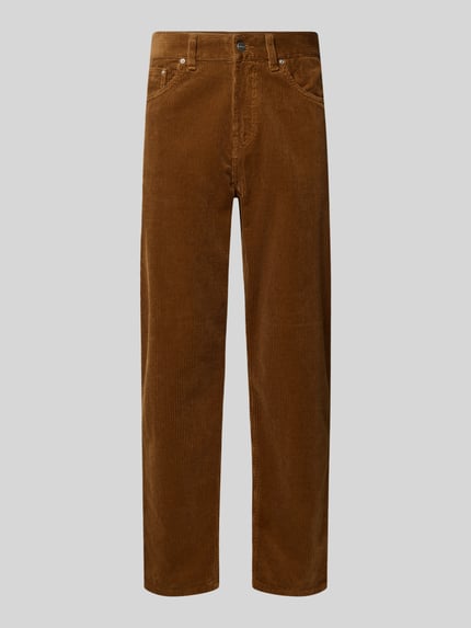 Produktfoto, Straight Fit Hose aus reiner Baumwolle in Cord-Optik von Carhartt Work In Progress, Braun, 5-Pocket-Design, sichtbare Struktur