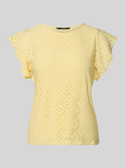 Productfoto, Regular Fit T-shirt met ronde hals model 'TASSA' van Vero Moda, dames t-shirt, look: effen, korte mouw, frill mouwboord, stretch, materiaalverwerking mix van modal en katoen