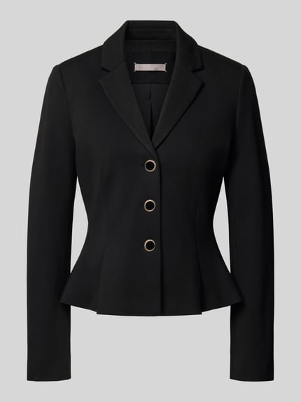 Produktfoto, schwarzer Slim Fit Blazer aus Viskose-Mix mit Reverskragen von Christian Berg Woman Selection, glatte Textur, Knopfleiste