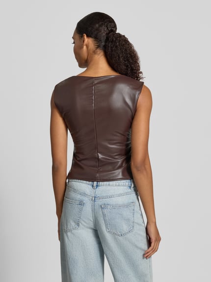 NOISY MAY® Top in leerlook model 'SANDY' Chocoladebruin - 5