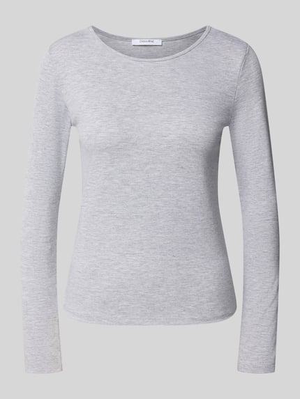 Produktfoto, Longsleeve mit Rundhalsausschnitt von ZABAIONE in Hellgrau, taillierter Schnitt, Baumwoll-Elasthan-Mix, glatte Textur