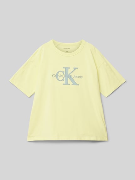 Calvin Klein Jeans T-shirt met labeldetail, model 'OTTOMAN' Lichtgeel - 1