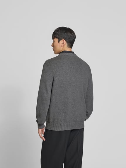 Männermodel trägt Pullover in Strick-Optik von ANNARR z bawełny, krój relaxed fit, okrągły dekolt, elastyczne wykończenia, długość tyłu w rozmiarze M: 72 cm, Ganzkörperansicht Rückansicht