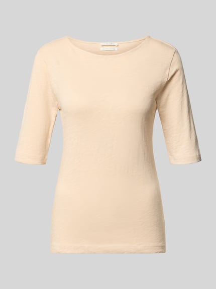 Produktfoto, T-Shirt mit U-Boot-Ausschnitt von Christian Berg Woman in Beige, melierte Optik, reine Baumwolle, Regular Fit, glatte Textur