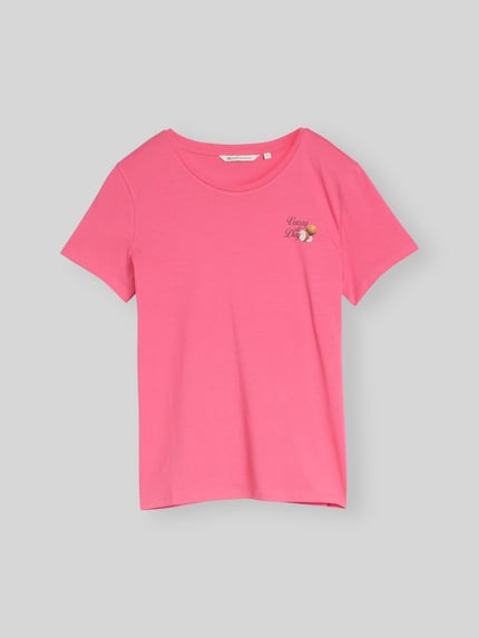Tom Tailor Denim Regular Fit T-Shirt aus reiner Baumwolle mit Motiv-Print Pink 2