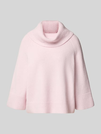Produktfoto, Oversized Strickpullover mit Woll-Anteil von COMMA in zartem Rosa, gerippter Umlegekragen und Raglanärmel, elastischer Material-Mix