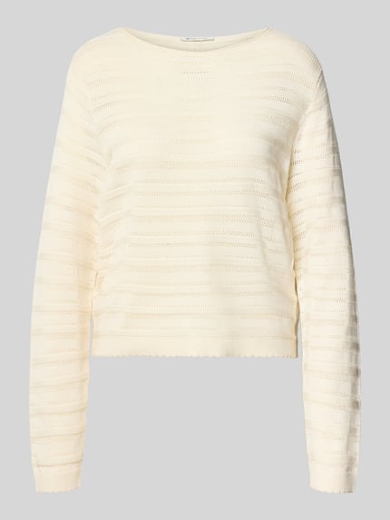 Produktfoto, Relaxed Fit Pullover aus Baumwoll-Mix von Tom Tailor in Creme mit strukturierter Streifenoptik, Damen Langarmshirt von Tom Tailor Denim
