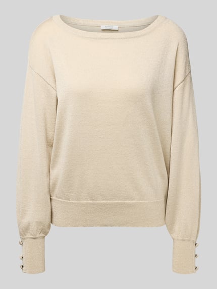 Produktfoto, Strickpullover mit Zierknöpfen Modell 'MOBBE' von B.Young aus Viskose-Mix in Beige, Regular-Fit, U-Boot-Ausschnitt, Damen