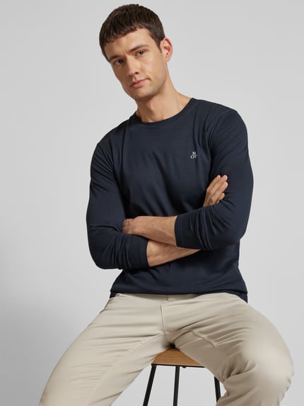Marc O'Polo Longsleeve aus Baumwolle mit Label-Print Marine 3