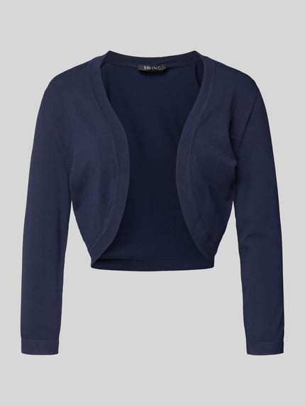 Produktfoto, Cropped Cardigan aus Viskose-Mix im offenen Design von Swing, dunkelblau, 3/4-Arm, weiche Textur, Rückenlänge 39 cm