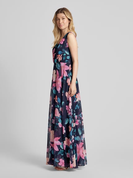 Christian Berg Cocktail Abendkleid mit floralem Muster Marine Melange 1