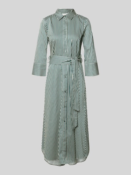 Produktfoto, Midikleid mit Hemdblusenkragen van Christian Berg Woman, puur katoen, getailleerd, streeppatroon, 3/4-mouw, knoopsluiting, afneembare tailleband, ruglengte maat 36: 123 cm, borstwijdte maat 36: 48 cm, mouwlengte maat 36: 48 cm