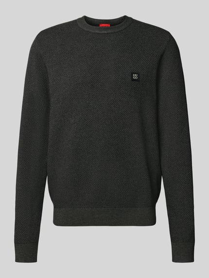 Produktfoto, Regular Fit Pullover mit Schurwoll-Anteil Modell 'SETAL' von HUGO, Optik: Unifarben, Rundhals, Piqué-Struktur, Label-Patch.