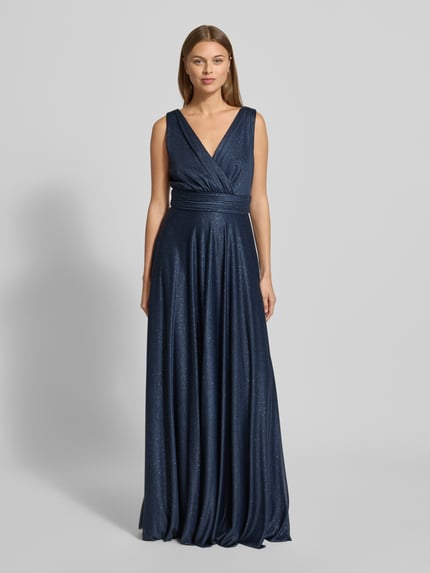 Christian Berg Cocktail Abendkleid mit V-Ausschnitt und Taillenband Marine Melange 4