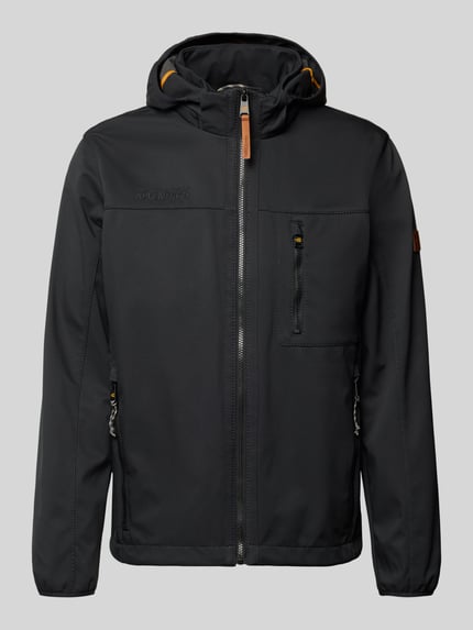 Produktfoto, Jacke mit Reißverschlusstaschen von camel active in Schwarz mit Kapuze, Tunnelzug, Label-Patch und Statement-Stitching, Gerade Passform, elastische Ärmelabschlüsse, Reißverschlusstaschen, Napoleontasche, Rückenlänge 71 cm, Schulterbreite 48 cm, Brustweite 60 cm, Ärmellänge 67 cm bei Größe 50.