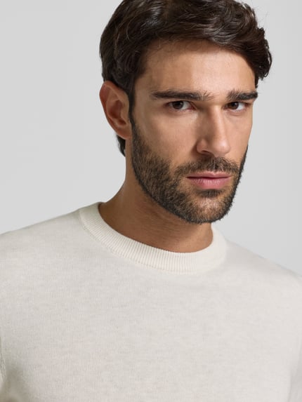 MCNEAL Strickpullover aus Baumwoll-Kaschmir-Mix mit Rundhalsausschnitt Ecru Melange 3
