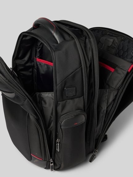 Produktfoto, zwarte rugzakfunctie van kalfsleer-mix met logodetail Model 'Pro-DLX' van Samsonite, structuurpatroon, ritssluiting, verstelbare schouderband, Hoofdvak, Heren, Breedte 34 cm, Lengte 44 cm, Diepte 16 cm, bandlengte 58 cm