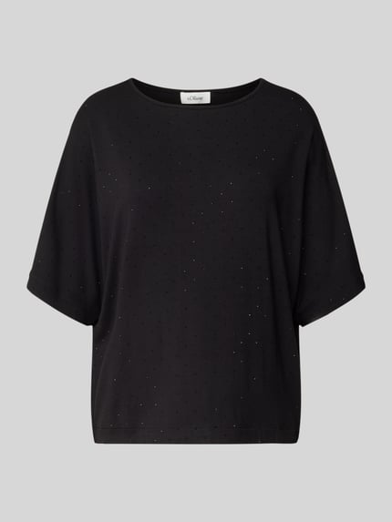Produktfoto, Comfort Fit T-Shirt aus Viskose-Mix van s.Oliver BLACK LABEL, zwart, unikleurig, glanzend, jersey stof, stippen en strass