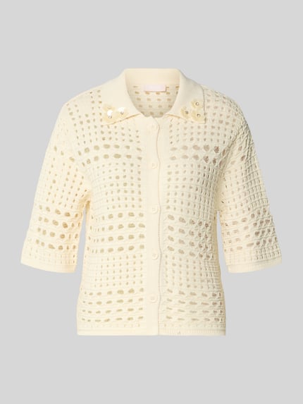 bluzka o kroju regular fit w imitacji dzianiny z kwiatowym obszyciem ozdobnymi kamieniami Shop The Look MANNEQUINE
