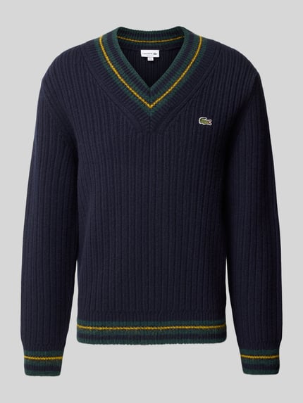 Lacoste Pullover mit Kontraststreifen aus Wolle Alpaka Marine 2