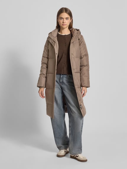 ONLY Comfort fit gewatteerde lange jas met fijne structuur, model 'IRENE' Taupe - 1