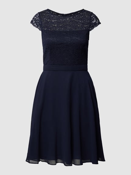 VM by Vera Mont Knielanges Cocktailkleid mit Häkelspitze Dunkelblau 2