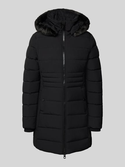 Produktfoto, schwarze Jacke mit abnehmbarer Kapuze Modell 'ECLIPSE' von NAUTGÅRD, gerader Schnitt, Zweiwege-Reißverschluss, strukturierte Oberfläche