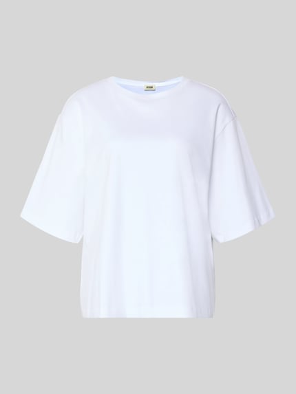 Produktfoto, Oversized T-Shirt mit Rundhalsausschnitt Modell 'PINARA' von Drykorn, reine Baumwolle, Weiß, glatte Textur, lockere Passform