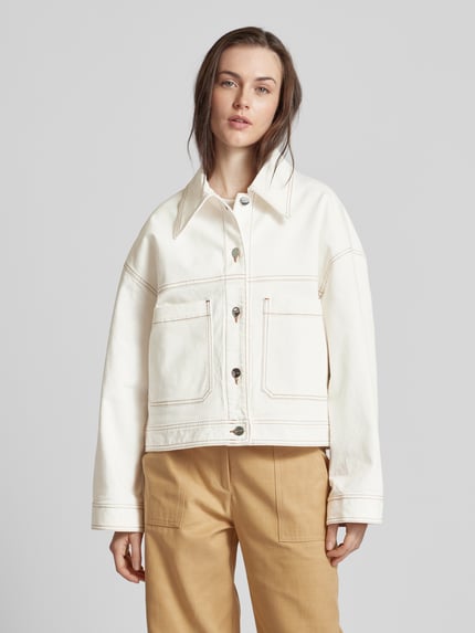 IVY OAK Jeansjacke in unifarbenem Design mit Eingrifftaschen Offwhite 4