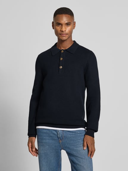 Casual Friday Sweter z dzianiny z kołnierzykiem polo model ‘ABEL’ Ciemnoniebieski 4