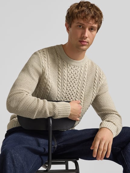 JACK & JONES Gebreide pullover met ribboorden, model 'PAUL' Offwhite gemêleerd - 3