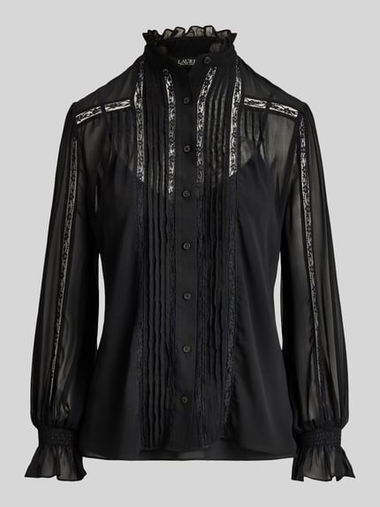Lauren Ralph Lauren Regular Fit Langarmbluse mit Spitzenbesatz BLACK 2