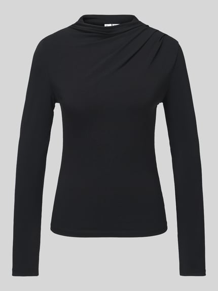 PIECES Langarmshirt mit drapierter Schulterpartie Black 2