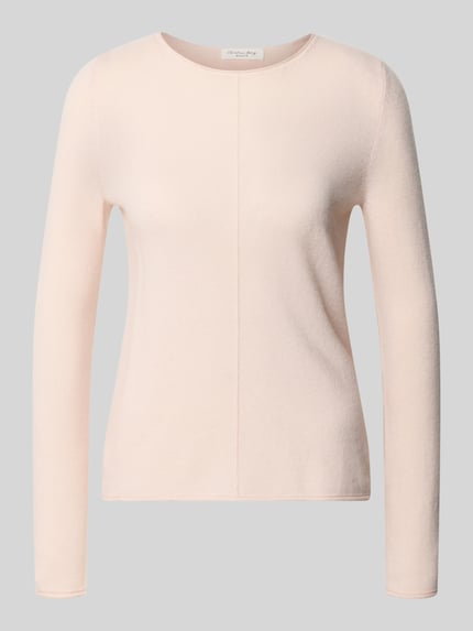 Produktfoto, Regular Fit Strickpullover aus reinem Kaschmir von Christian Berg Woman in hellem Beige mit Rundhalsausschnitt und Ziernaht