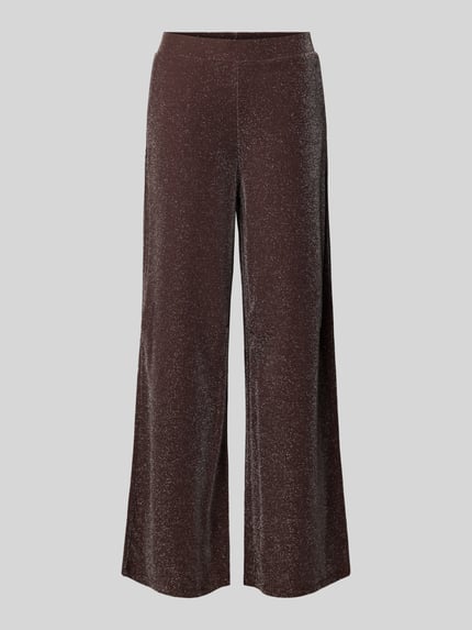 Produktfoto, braune Wide Leg Hose aus Material-Mix mit Stretch-Anteil, elastischer Bund, Modell 'ELEINAS' von VILA, strukturierte Oberfläche