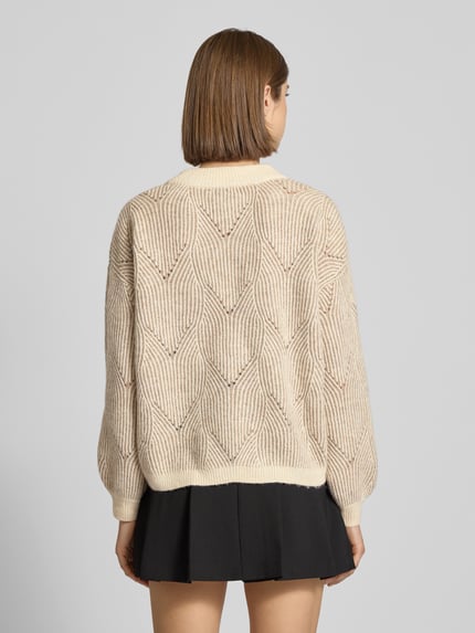 PIECES Comfort Fit Strickpullover mit Woll-Anteil 'JENNA' Sand Melange 5